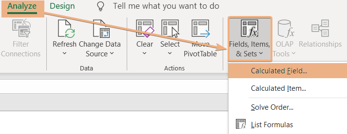 Calculated Field option from Excel ribbon to calculated weighted average