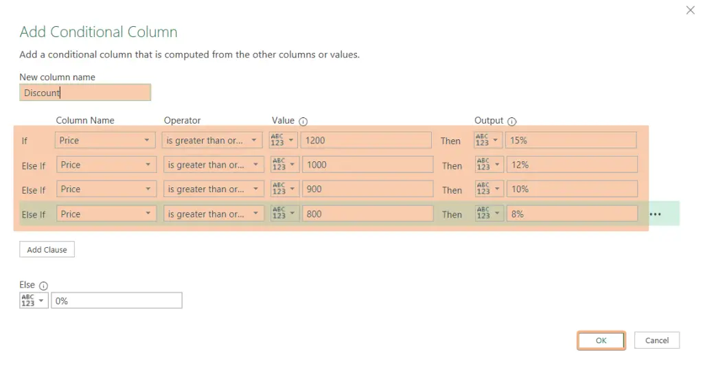 Adding Clause to conditional column