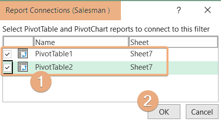 Report Connections dialog box to check on the sheet's name in Excel