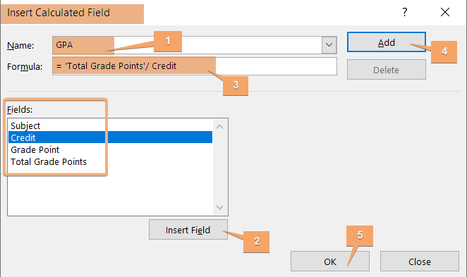 Steps to insert formula in the calculated field for weighted average 