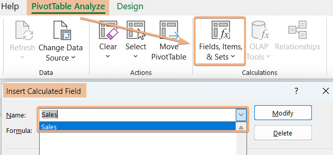 Inserted calculated field to modify formula in Excel Pivot Table