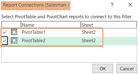 Check on the sheet's name in Report Connections dialog box