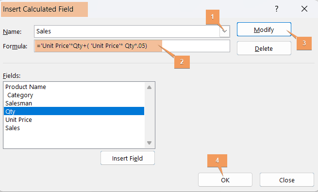 Steps to insert the modified calculated field based on column value