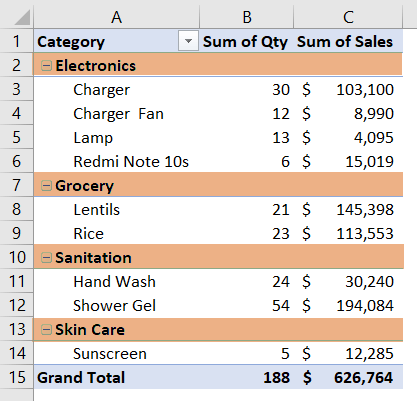 Removed subtotals from Excel with field settings