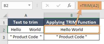 Applying TRIM function in Excel to demonstrate application