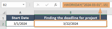 Applying WORKDAY function to calculate for project deadline in Excel