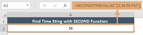 Finding time text string with SECOND function in Excel