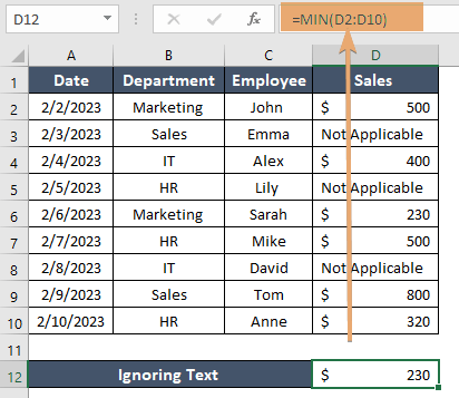 How to Use MIN Function in Excel [4 Examples]