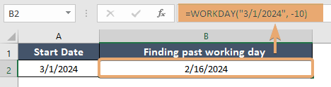 Finding past working day using WORKDAY function in Excel