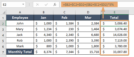 Mixed cell reference with fixed column in Excel
