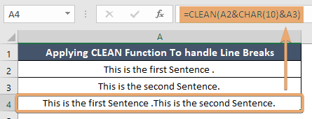 Applying CLEAN function to handle line break in Excel