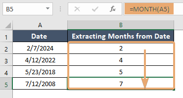 Applying MONTH function in Excel with sorted result 