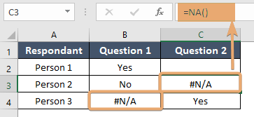 Applying NA function to show the NA error in Excel