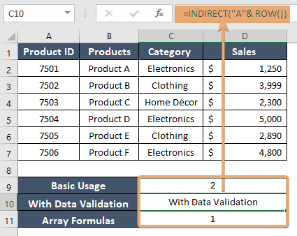 Demonstrating the row numbers for different application with Excel ROW function