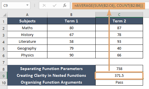 Creating Clarity in nested function with comma in Excel