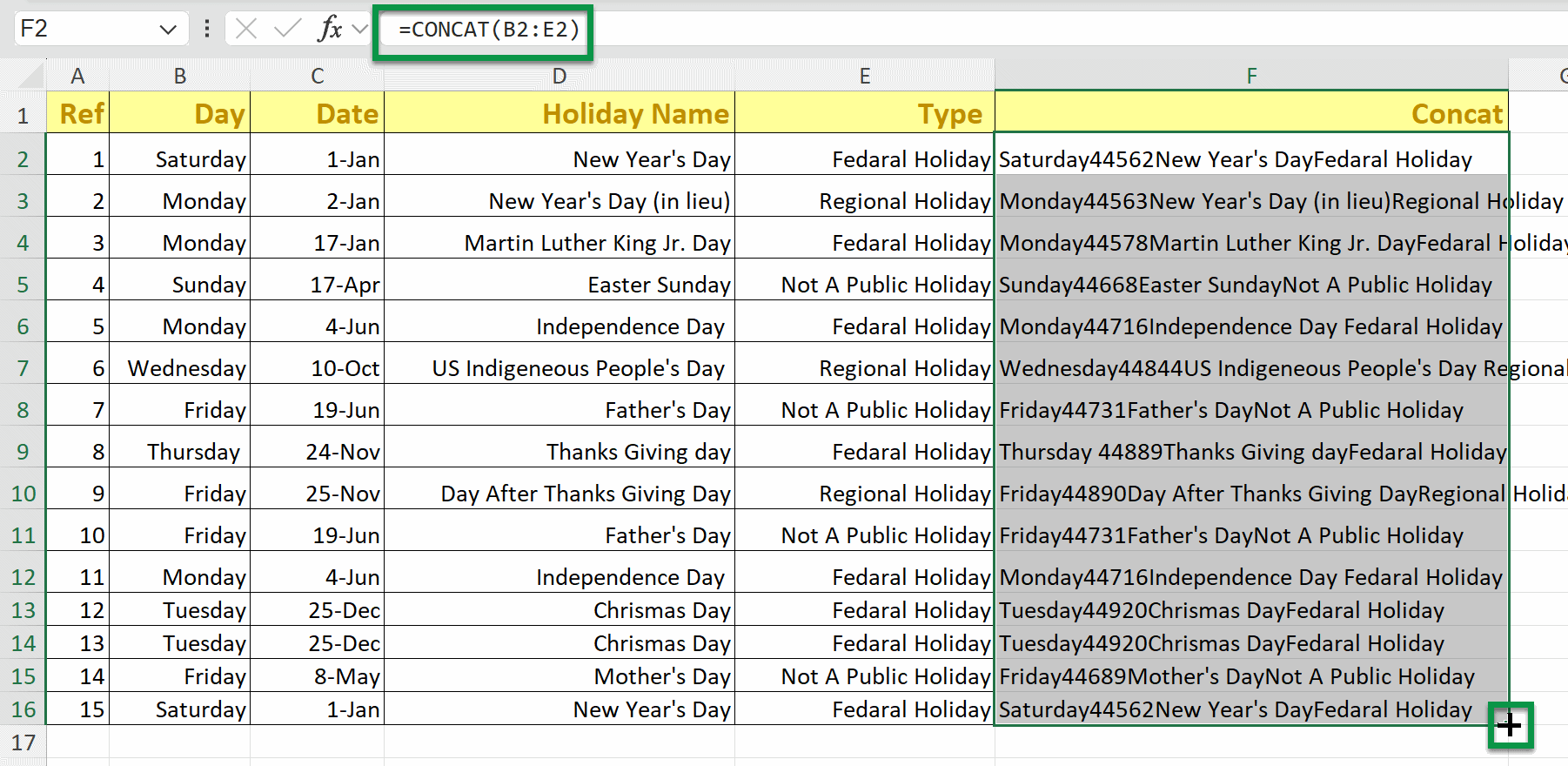 Copy concat formula down