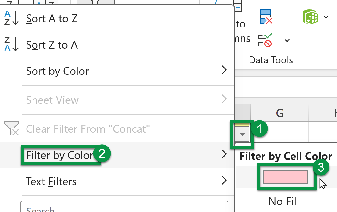 Filter column by colour