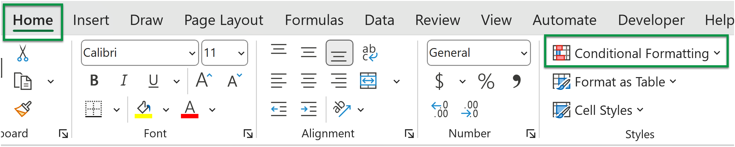 Conditional Formatting on the Home Ribbon